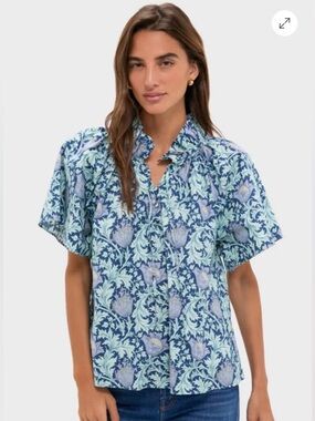 Tuckernuck/Hyacinth House Multi Blue Leafy Floral Thea Blouse Size Medium